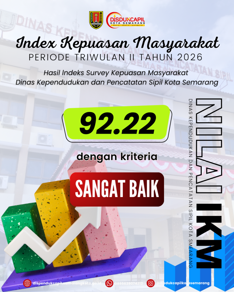 IKM DISDUKCAPIL KOTA SEMARANG TRIWULAN II 2026 CAPAI 92,22